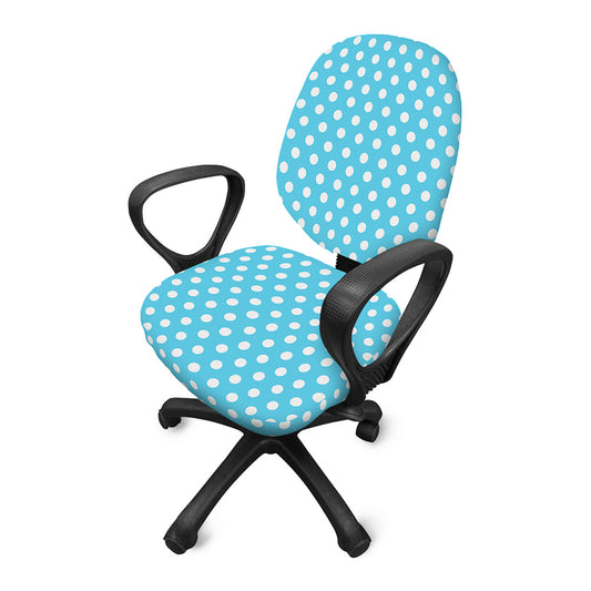 Cyan And White Polka Dot Pattern Print Office Chair Cover