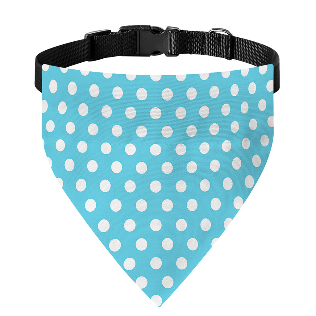 Cyan And White Polka Dot Pattern Print Over The Collar Dog Bandana