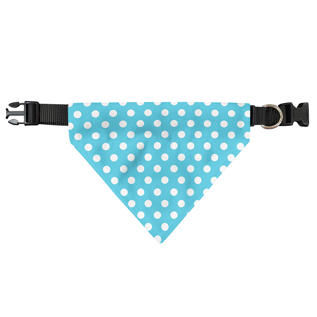 Cyan And White Polka Dot Pattern Print Over The Collar Dog Bandana