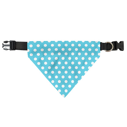 Cyan And White Polka Dot Pattern Print Over The Collar Dog Bandana