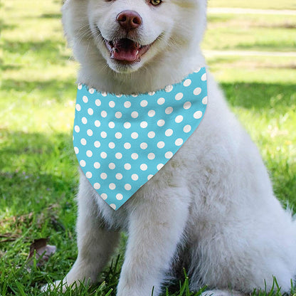 Cyan And White Polka Dot Pattern Print Over The Collar Dog Bandana