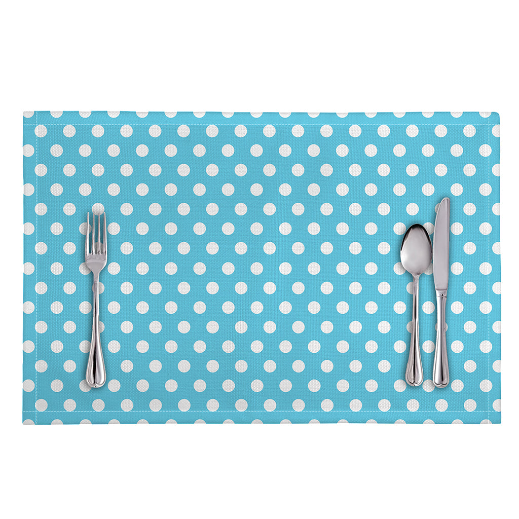Cyan And White Polka Dot Pattern Print Placemat