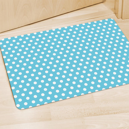 Cyan And White Polka Dot Pattern Print Polyester Doormat