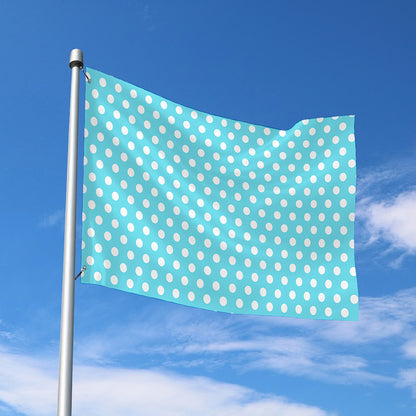 Cyan And White Polka Dot Pattern Print Polyester Flag