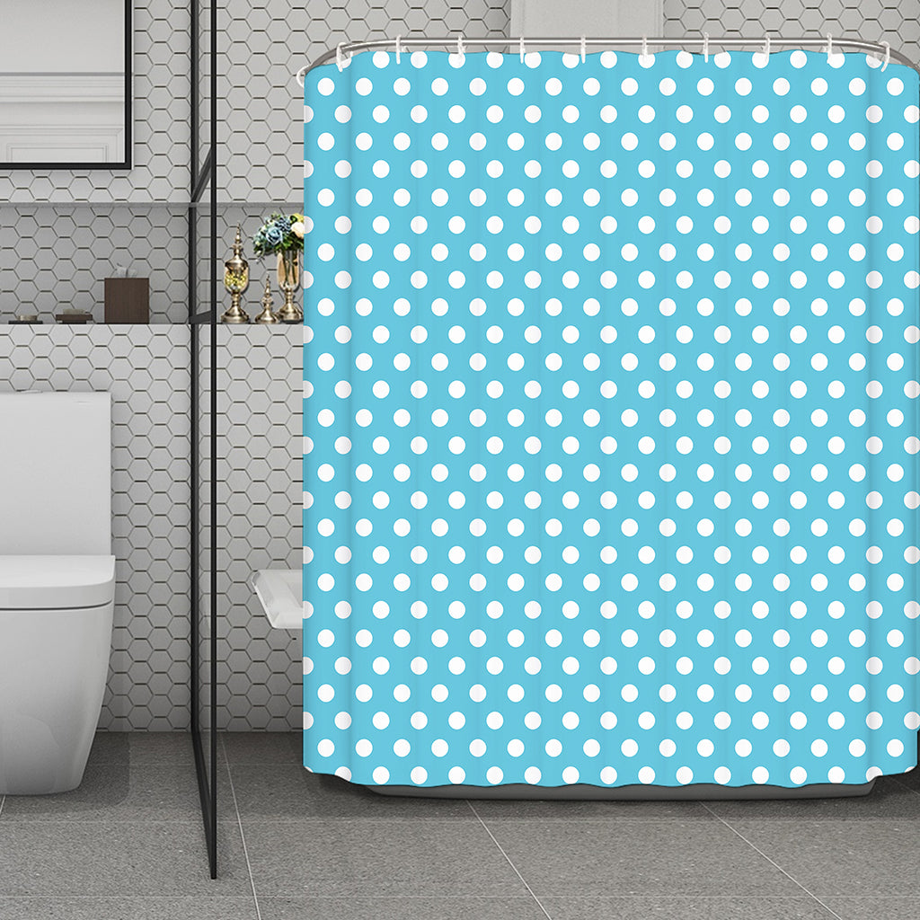 Cyan And White Polka Dot Pattern Print Polyester Shower Curtain