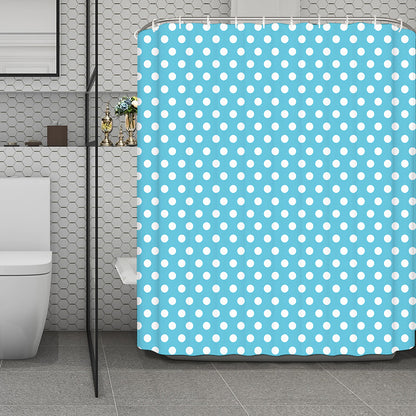 Cyan And White Polka Dot Pattern Print Polyester Shower Curtain