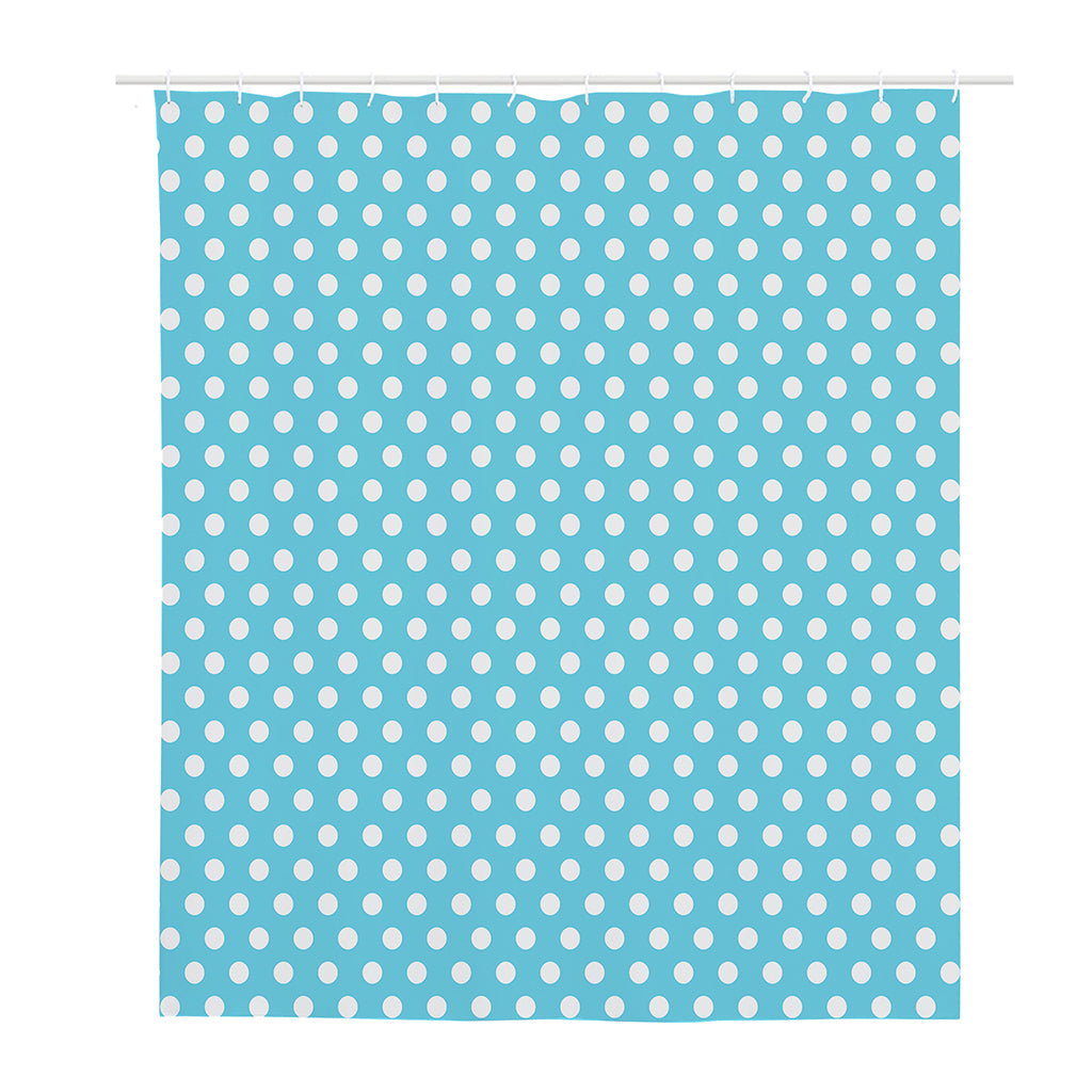 Cyan And White Polka Dot Pattern Print Polyester Shower Curtain