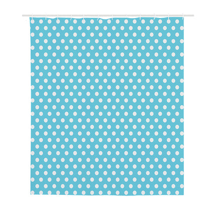 Cyan And White Polka Dot Pattern Print Polyester Shower Curtain