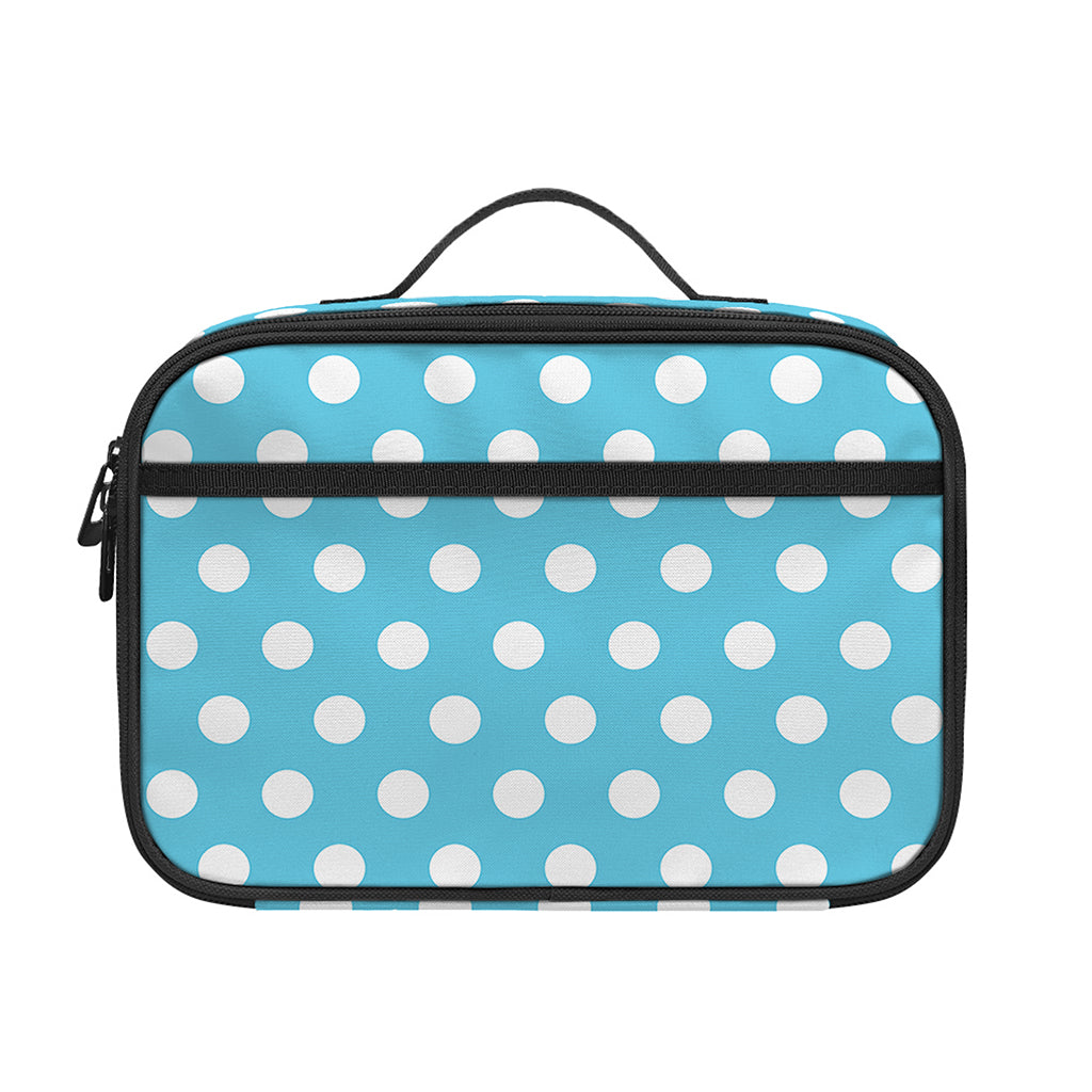 Cyan And White Polka Dot Pattern Print Portable Lunch Bag