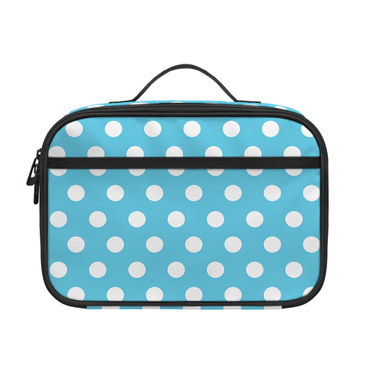 Cyan And White Polka Dot Pattern Print Portable Lunch Bag