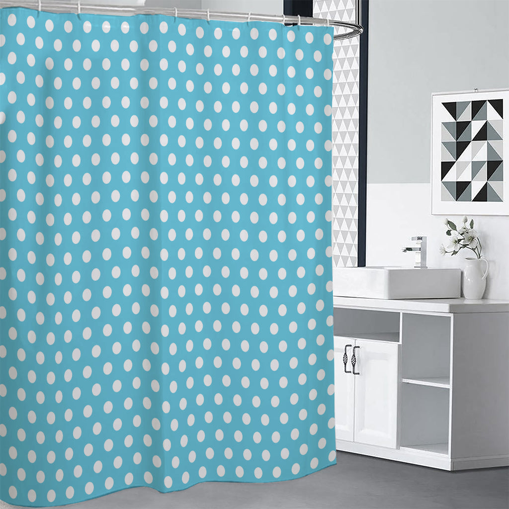Cyan And White Polka Dot Pattern Print Premium Shower Curtain