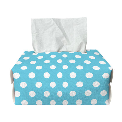 Cyan And White Polka Dot Pattern Print Rectangle Tissue Box Cover