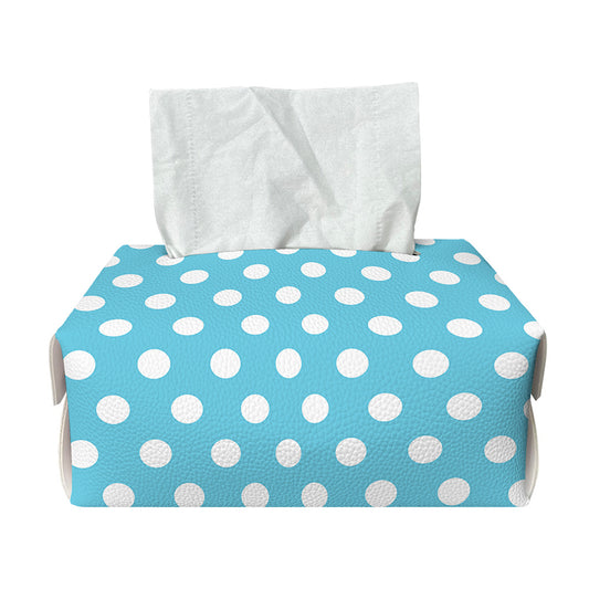 Cyan And White Polka Dot Pattern Print Rectangle Tissue Box Cover