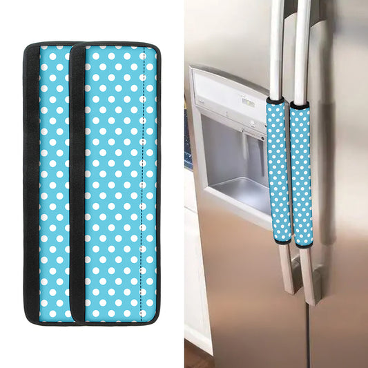 Cyan And White Polka Dot Pattern Print Refrigerator Handle Covers