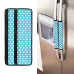 Cyan And White Polka Dot Pattern Print Refrigerator Handle Covers