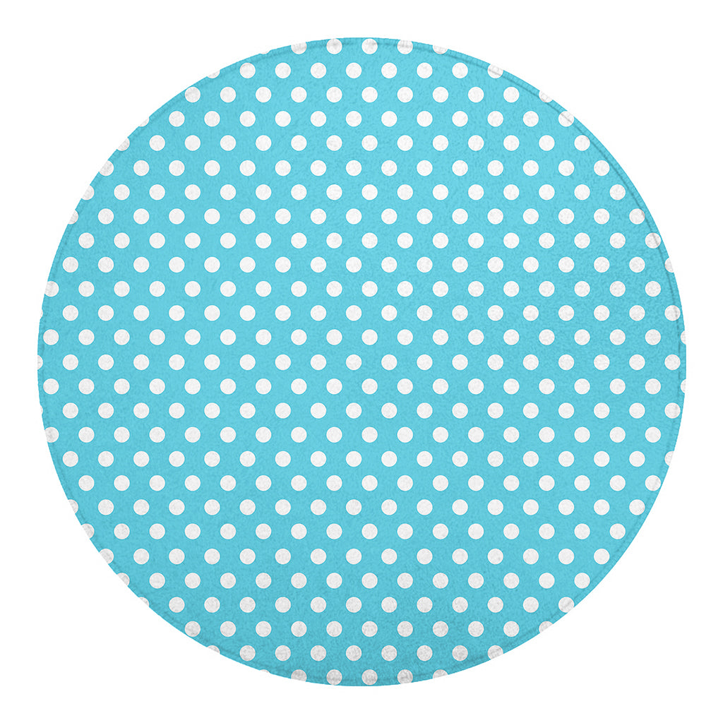 Cyan And White Polka Dot Pattern Print Round Blanket