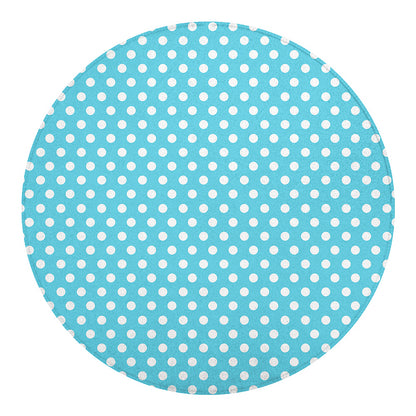 Cyan And White Polka Dot Pattern Print Round Blanket