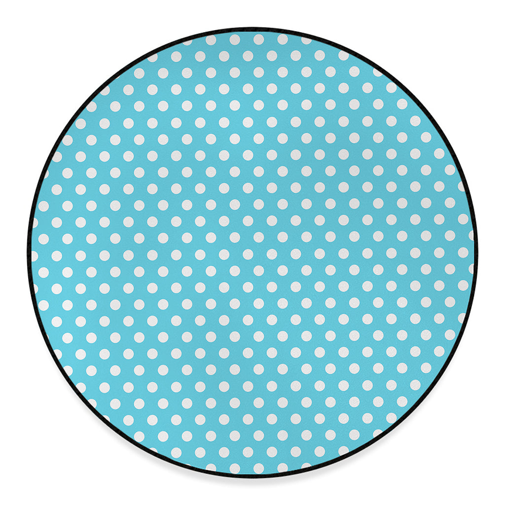 Cyan And White Polka Dot Pattern Print Round Floor Mat