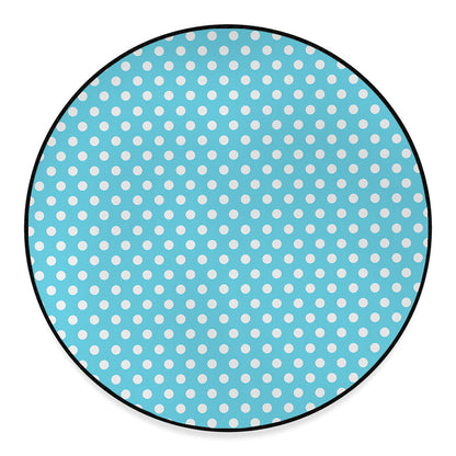 Cyan And White Polka Dot Pattern Print Round Floor Mat