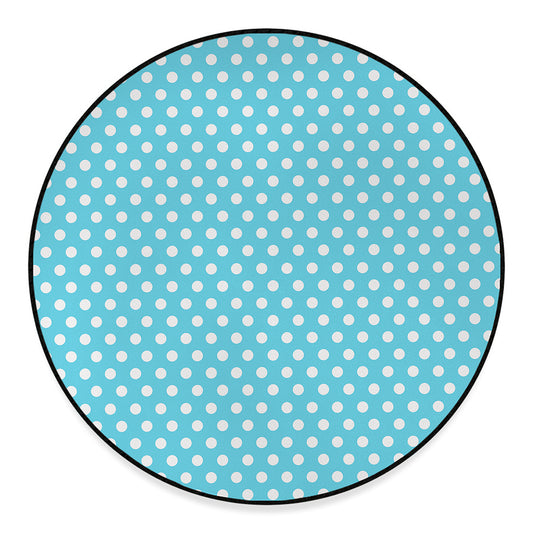 Cyan And White Polka Dot Pattern Print Round Floor Mat