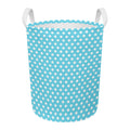 Cyan And White Polka Dot Pattern Print Round Laundry Basket