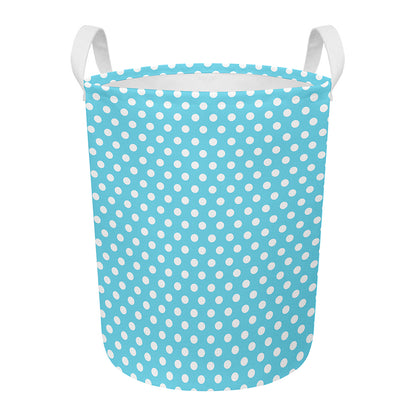 Cyan And White Polka Dot Pattern Print Round Laundry Basket