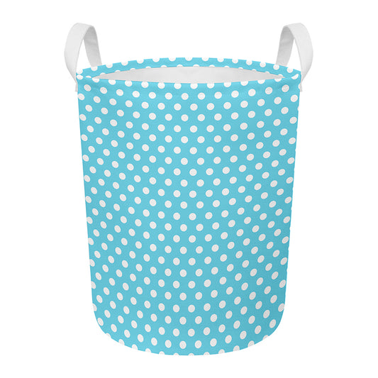 Cyan And White Polka Dot Pattern Print Round Laundry Basket
