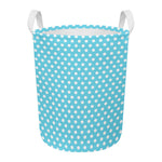 Cyan And White Polka Dot Pattern Print Round Laundry Basket