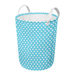 Cyan And White Polka Dot Pattern Print Round Laundry Basket