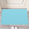 Cyan And White Polka Dot Pattern Print Rubber Doormat