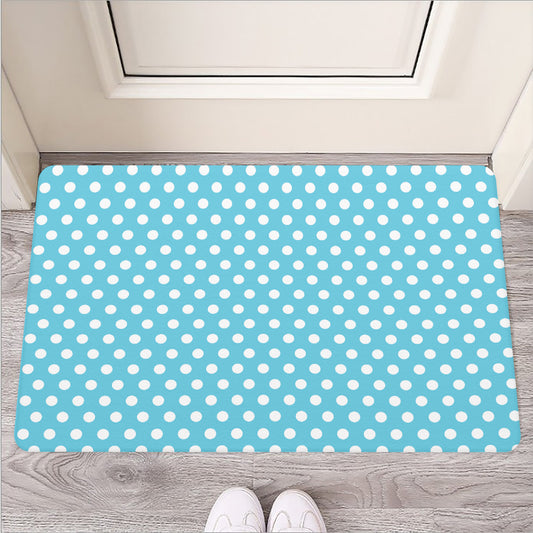 Cyan And White Polka Dot Pattern Print Rubber Doormat