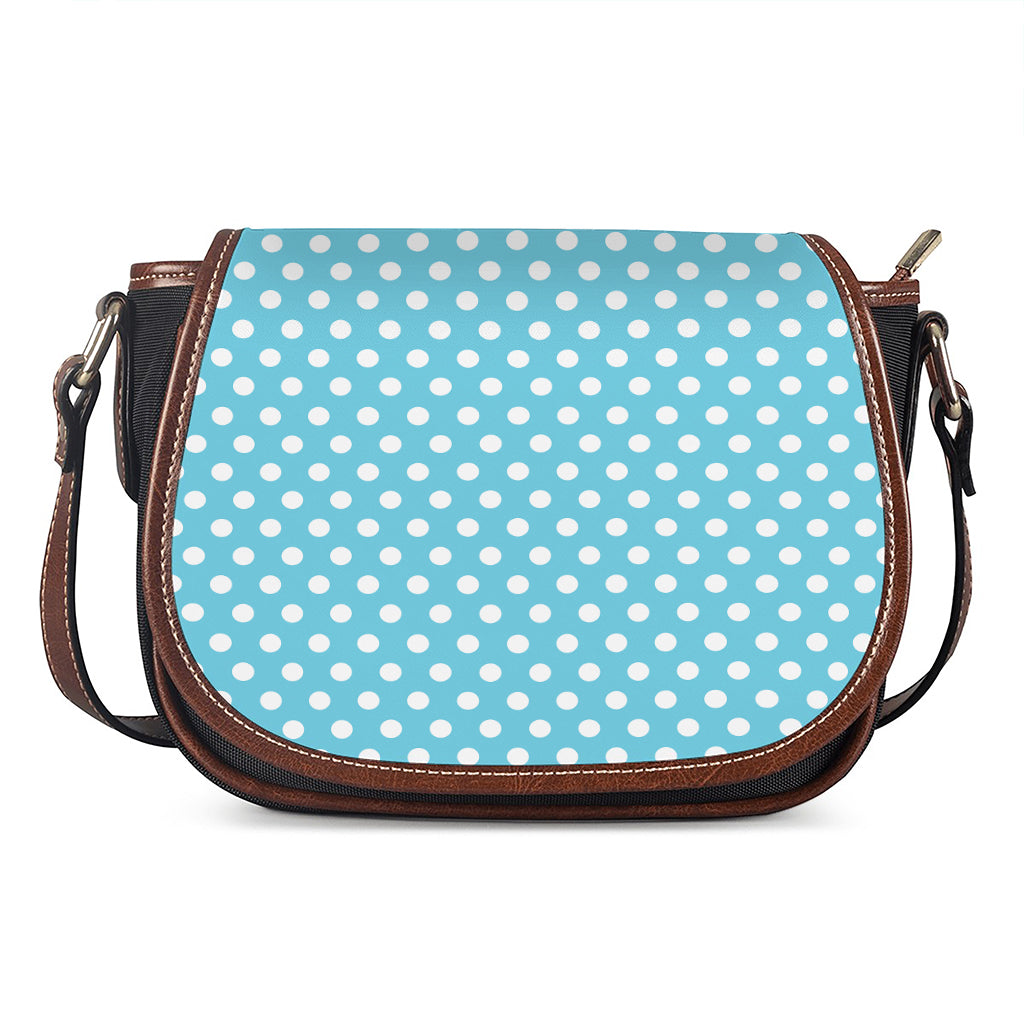 Cyan And White Polka Dot Pattern Print Saddle Bag