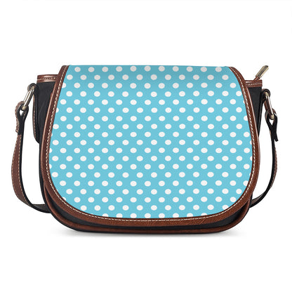 Cyan And White Polka Dot Pattern Print Saddle Bag