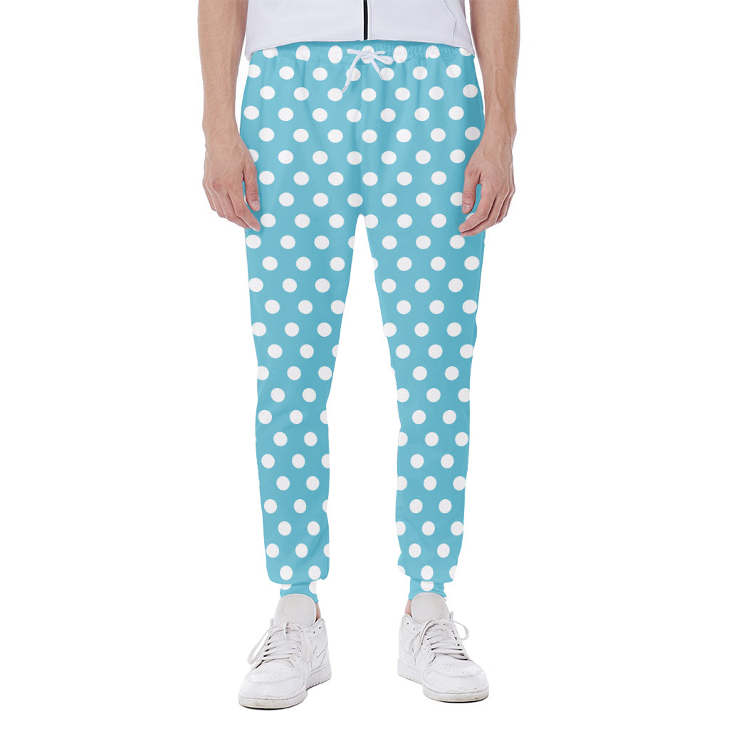 Cyan And White Polka Dot Pattern Print Scuba Joggers
