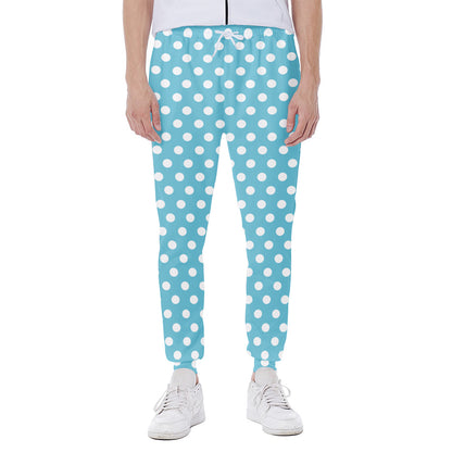 Cyan And White Polka Dot Pattern Print Scuba Joggers