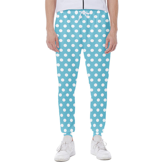 Cyan And White Polka Dot Pattern Print Scuba Joggers