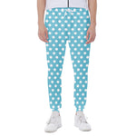 Cyan And White Polka Dot Pattern Print Scuba Joggers
