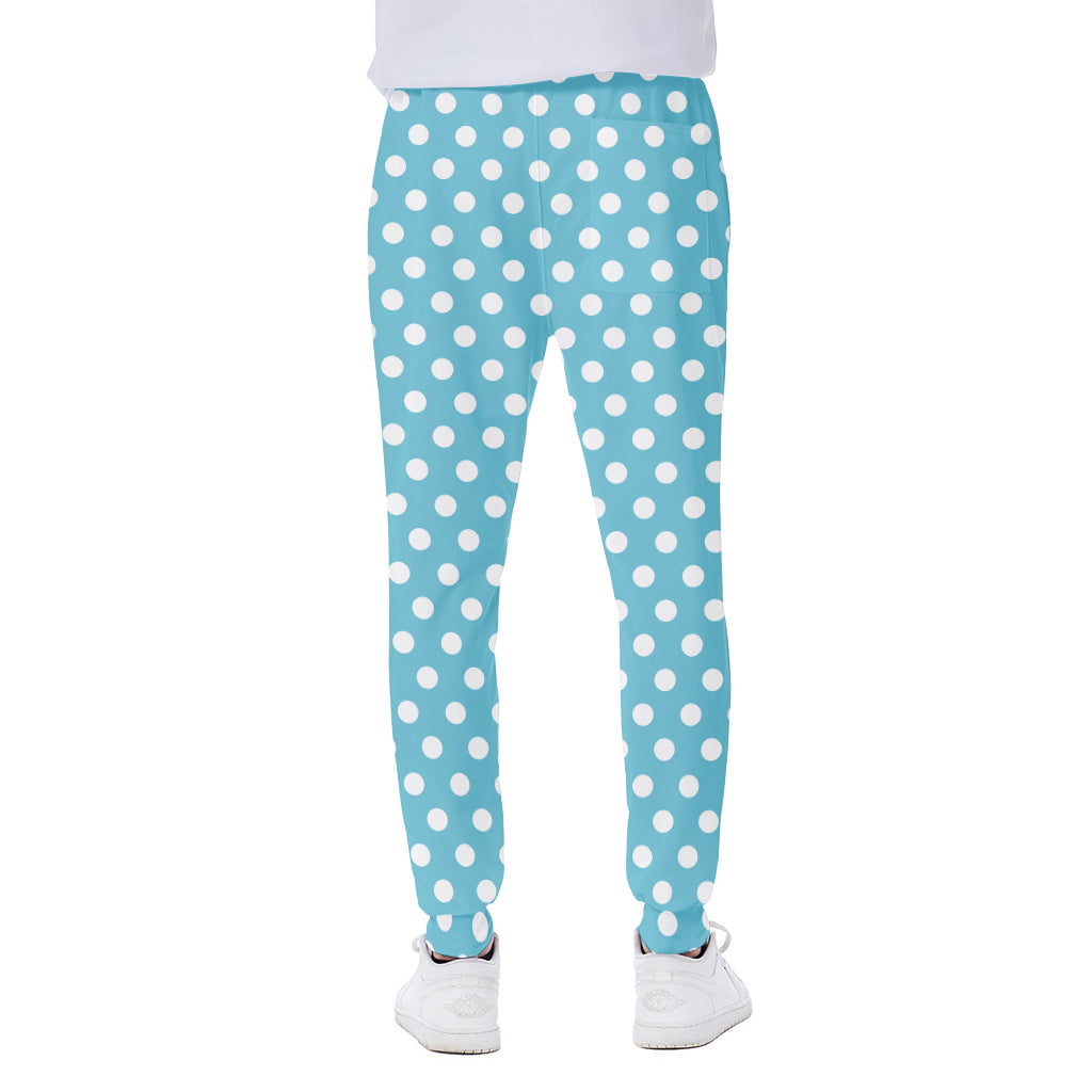 Cyan And White Polka Dot Pattern Print Scuba Joggers