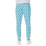 Cyan And White Polka Dot Pattern Print Scuba Joggers