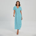 Cyan And White Polka Dot Pattern Print Short Sleeve Maxi Dress