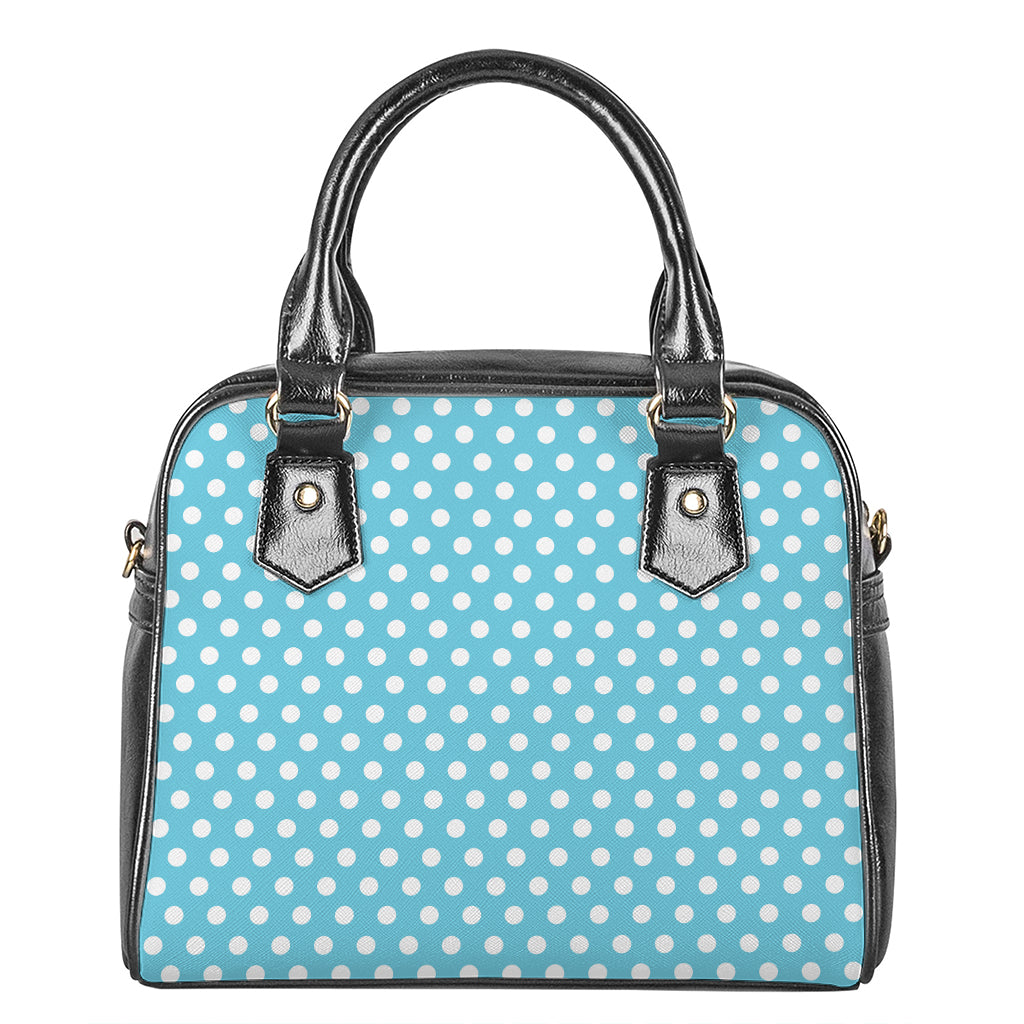 Cyan And White Polka Dot Pattern Print Shoulder Handbag