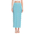 Cyan And White Polka Dot Pattern Print Side Slit Maxi Skirt