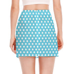 Cyan And White Polka Dot Pattern Print Side Slit Mini Skirt