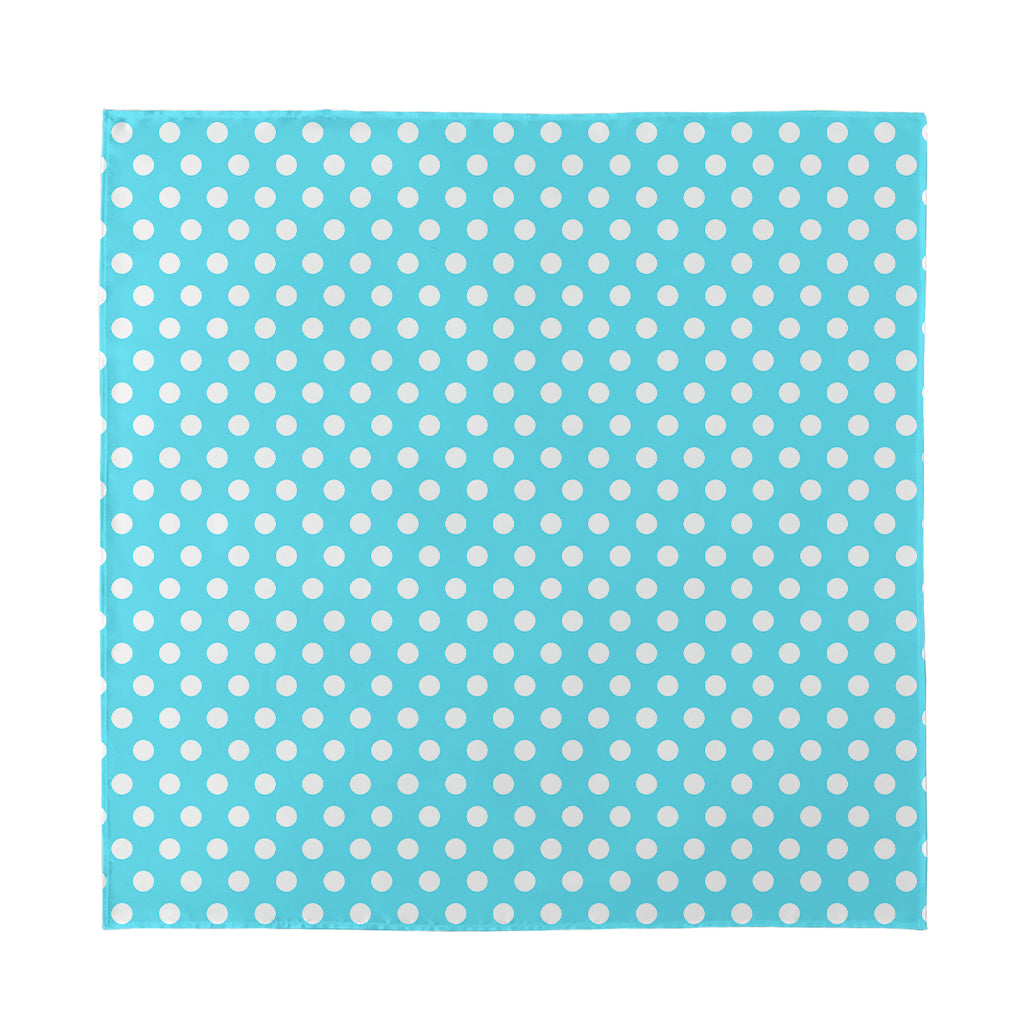 Cyan And White Polka Dot Pattern Print Silk Bandana