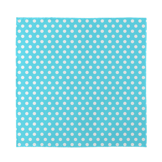 Cyan And White Polka Dot Pattern Print Silk Bandana