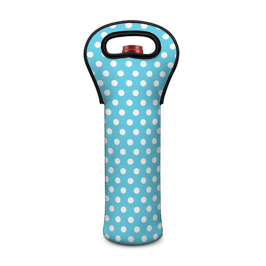 Cyan And White Polka Dot Pattern Print Single Neoprene Wine Tote