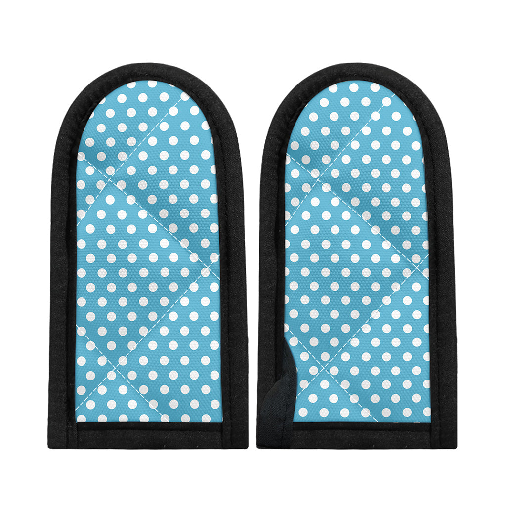 Cyan And White Polka Dot Pattern Print Skillet Handle Cover