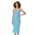 Cyan And White Polka Dot Pattern Print Slim Fit Midi Cami Dress