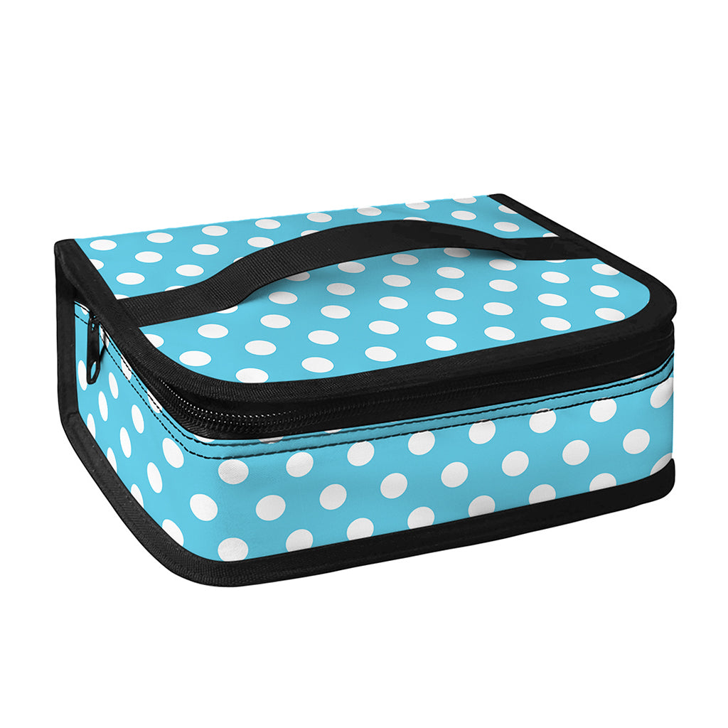 Cyan And White Polka Dot Pattern Print Small Lunch Bag