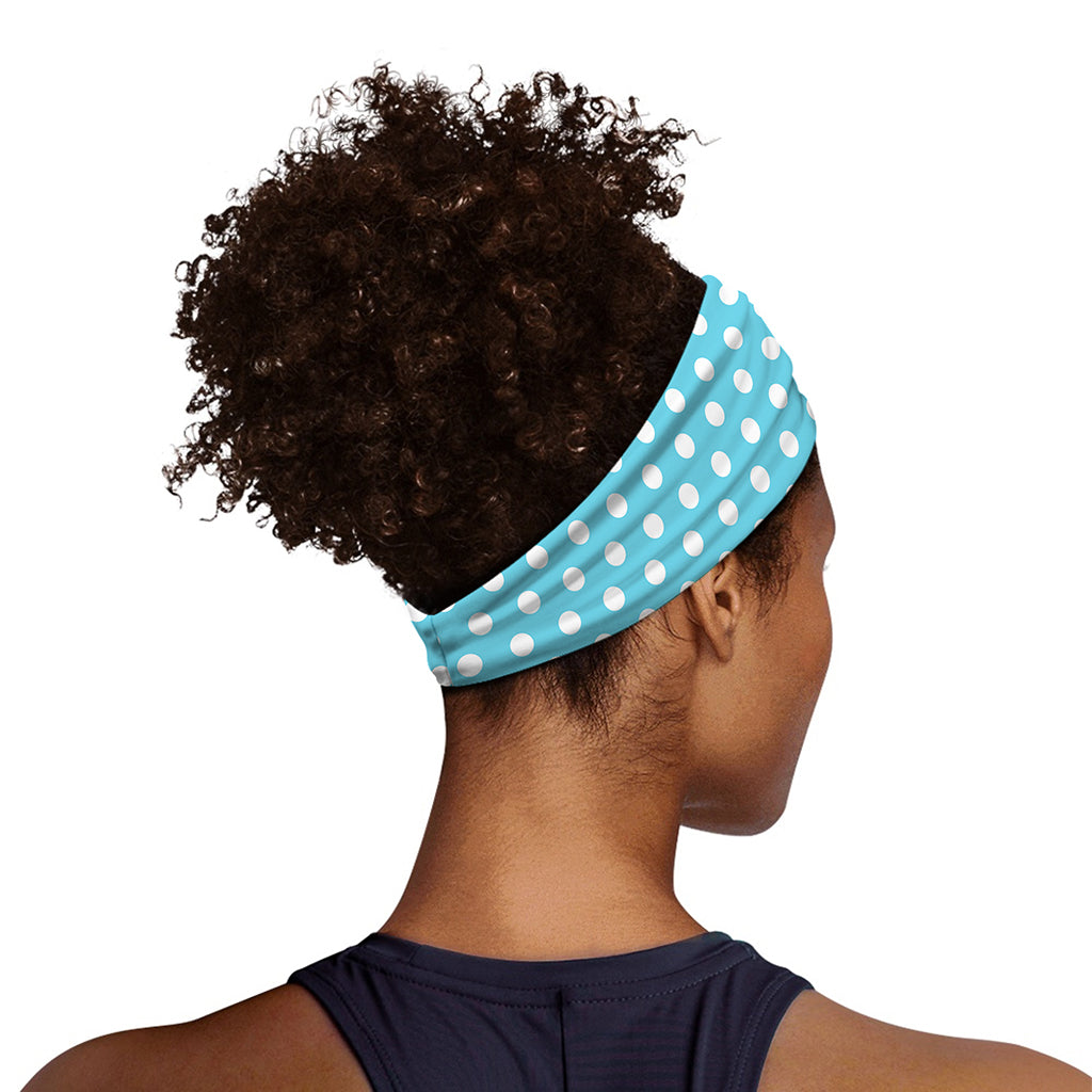 Cyan And White Polka Dot Pattern Print Sports Headband